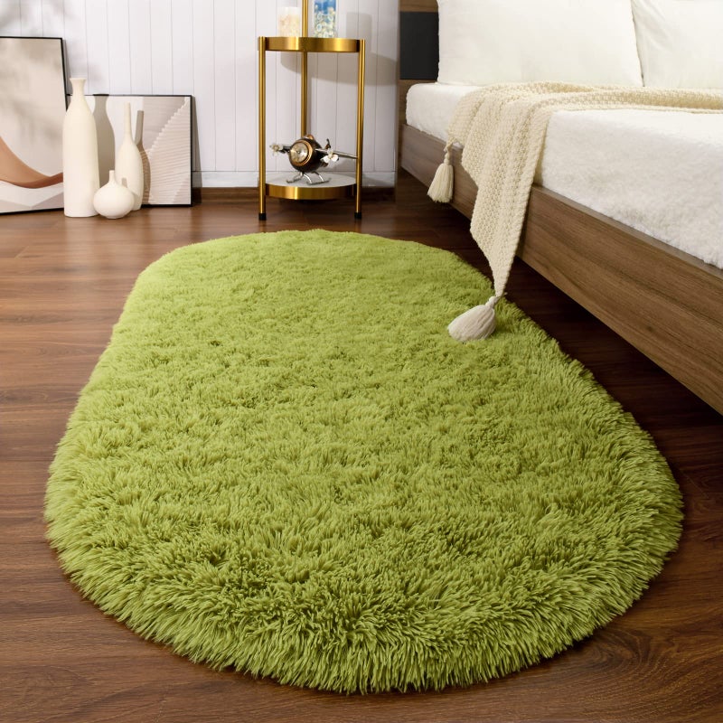 Softlife Oval Fluffy Rugs for Bedroom, 2.6 x 5.3 Feet Shag Cute Area Rug for Girls&Boys and Kids Baby Room Home Decor, Indoor Carpet for Nursery Dorm Living Room - Image 1